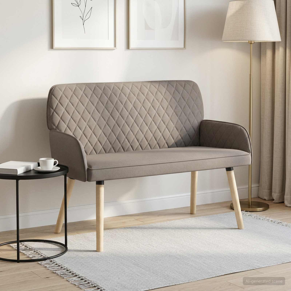 Linen Fabric 2 Seater Sofa 115cm Wide With Wooden Legs - Vantage Home