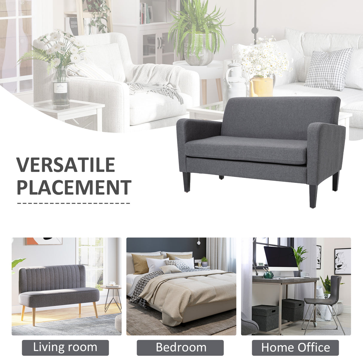 Linen Fabric 2 Seater Sofa 122cm Wide With Wooden Legs - Velmora