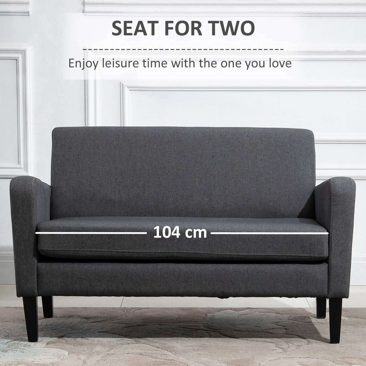 Linen Fabric 2 Seater Sofa 122cm Wide With Wooden Legs - Velmora