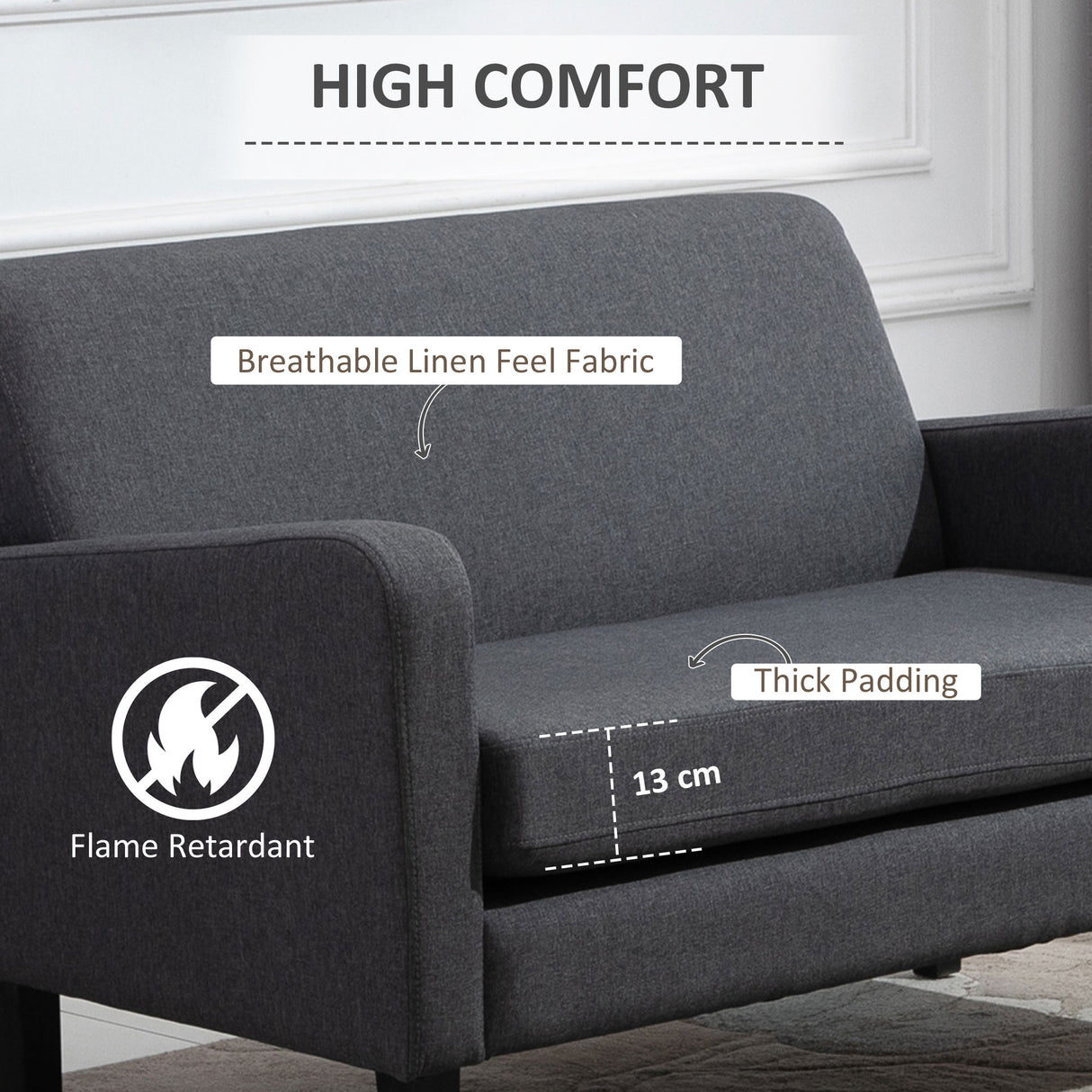 Linen Fabric 2 Seater Sofa 122cm Wide With Wooden Legs - Velmora
