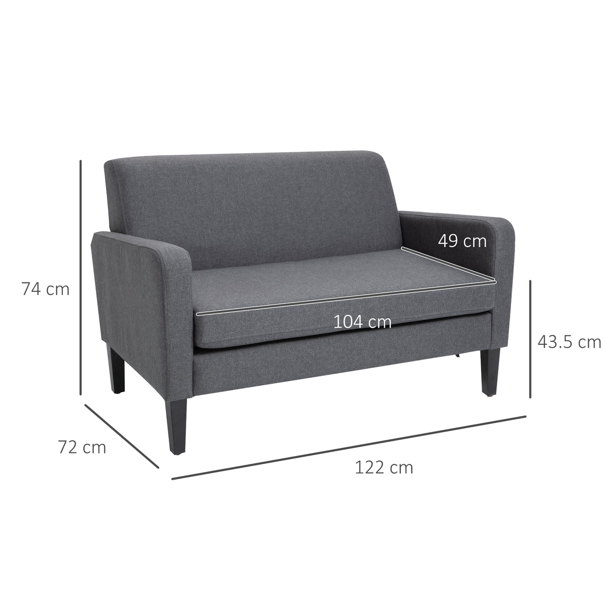 Linen Fabric 2 Seater Sofa 122cm Wide With Wooden Legs - Velmora
