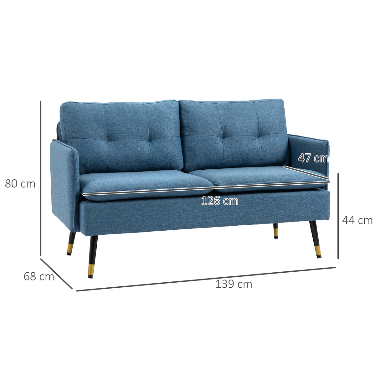 Linen Fabric 2 Seater Sofa 139cm Wide With Steel Legs - Velmora