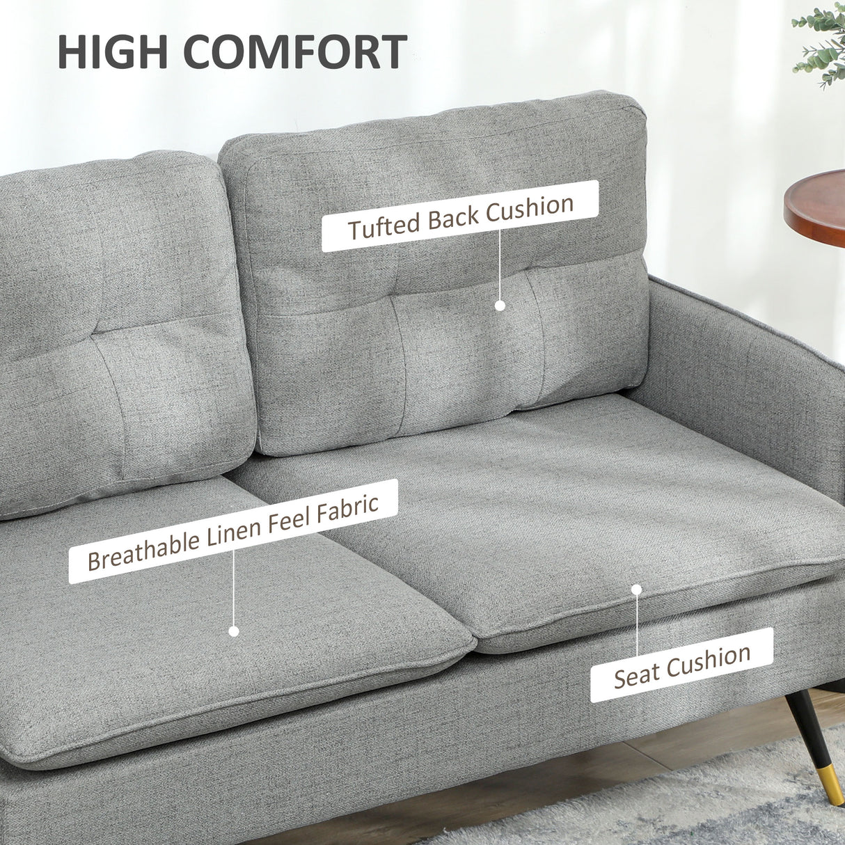 Linen Fabric 2 Seater Sofa 139cm Wide With Steel Legs - Velmora