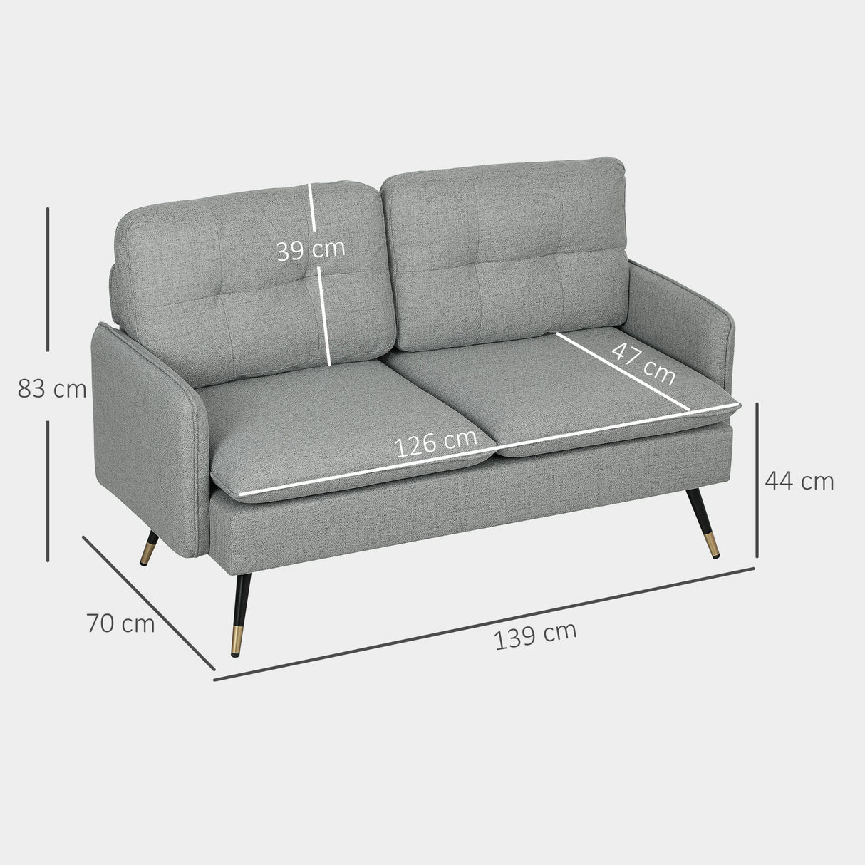 Linen Fabric 2 Seater Sofa 139cm Wide With Steel Legs - Velmora