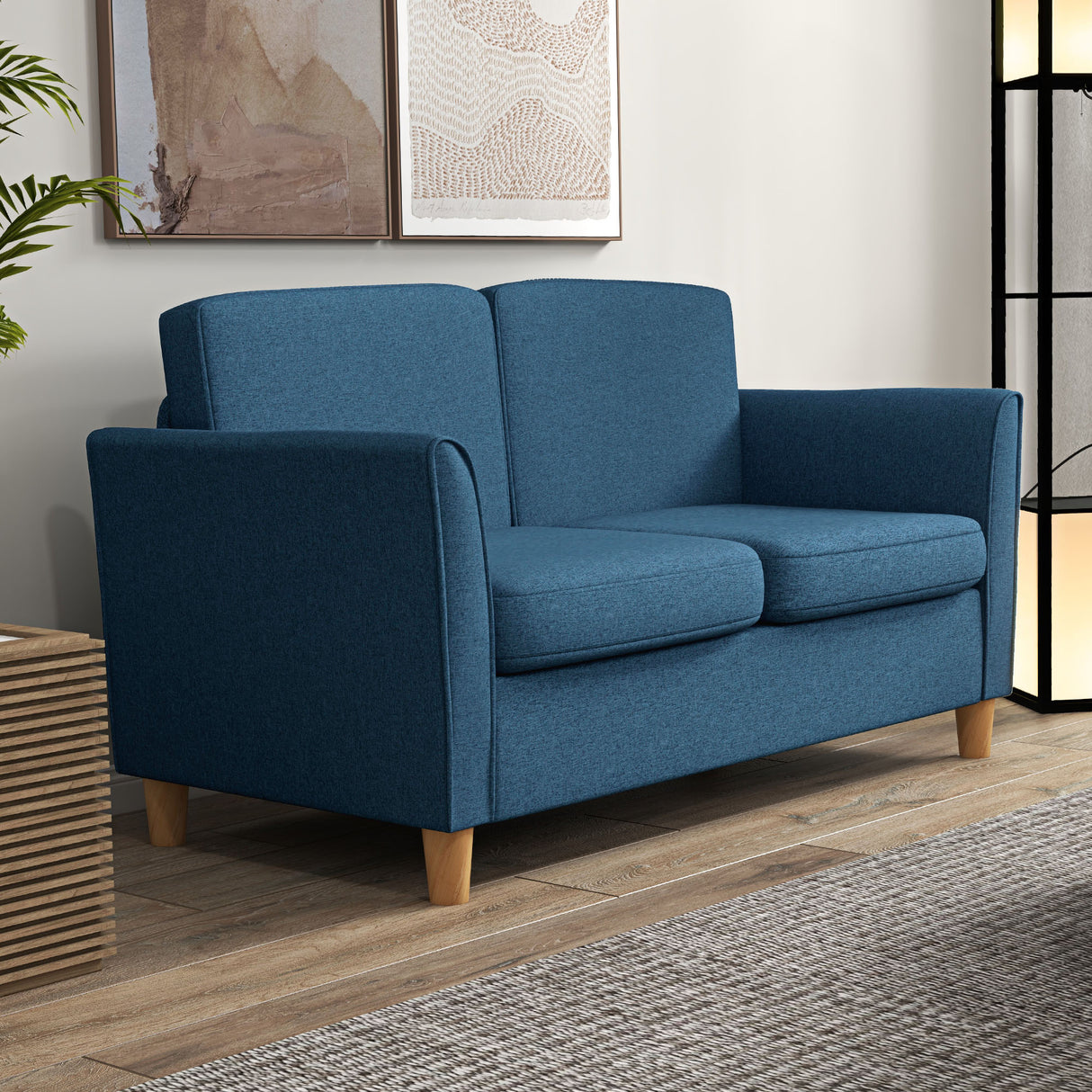 Linen Fabric 2 Seater Sofa 141cm Wide With Wooden Legs - Velmora