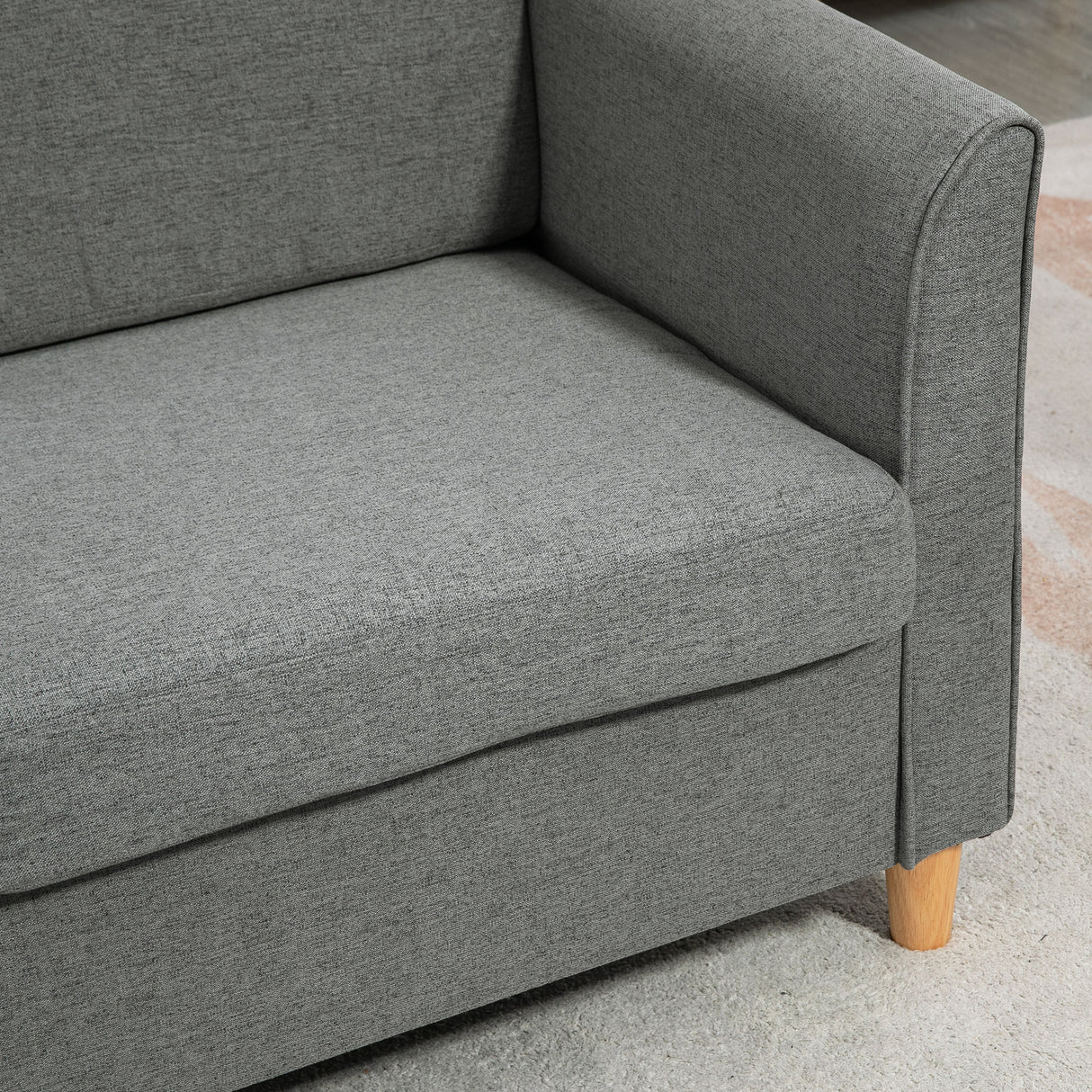 Linen Fabric 2 Seater Sofa 141cm Wide With Wooden Legs - Velmora