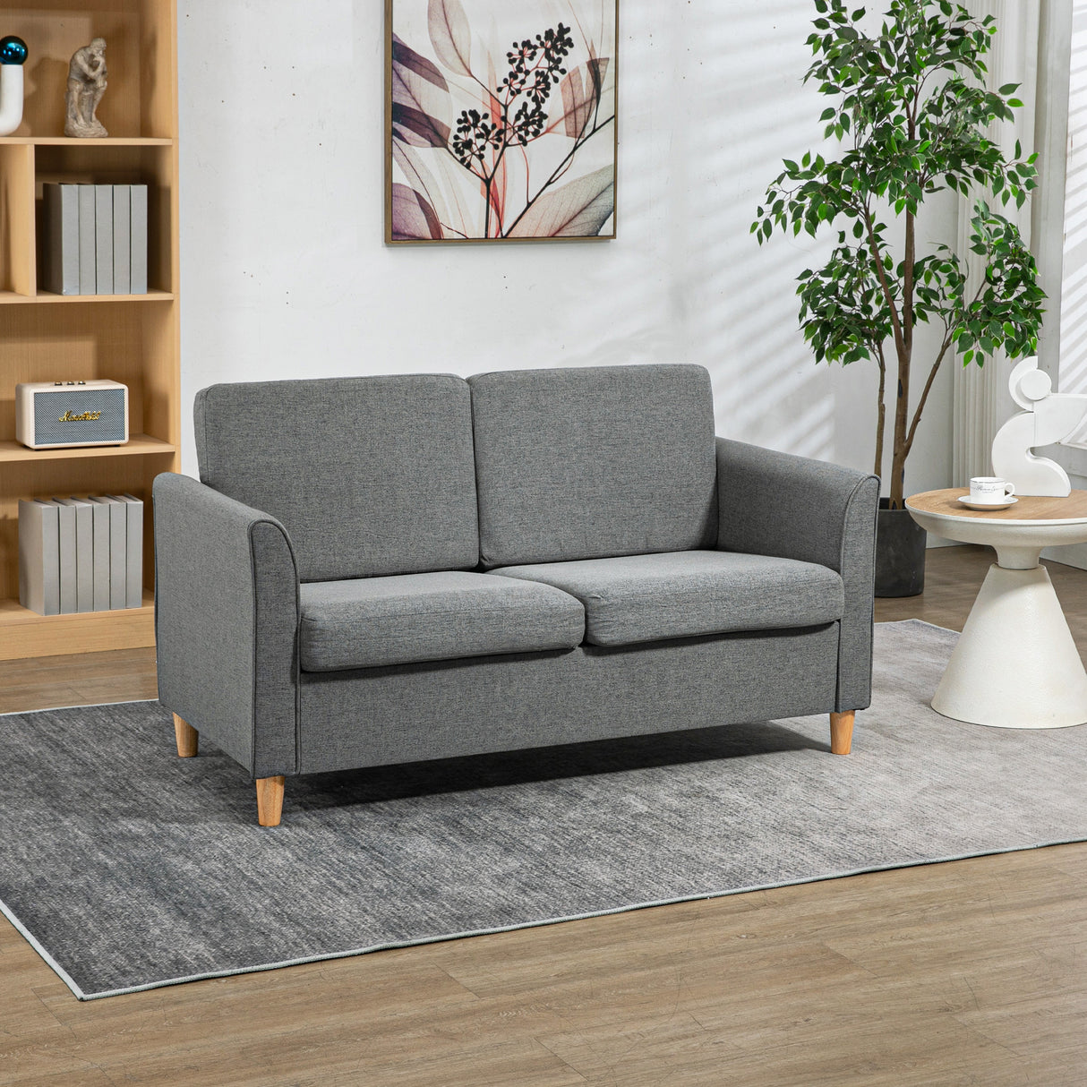Linen Fabric 2 Seater Sofa 141cm Wide With Wooden Legs - Velmora