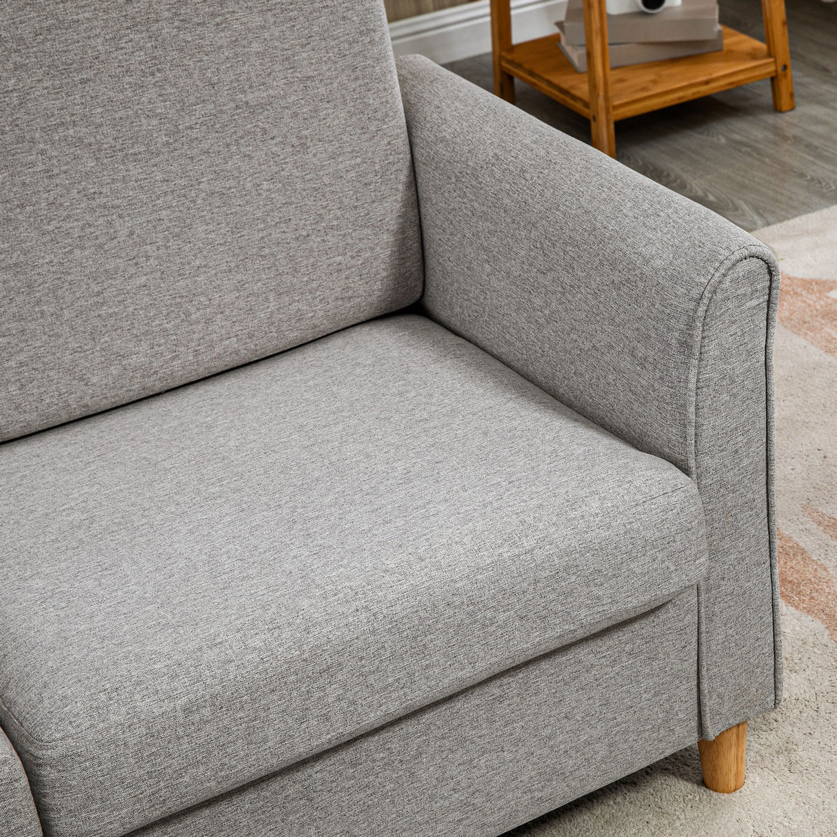 Linen Fabric 2 Seater Sofa 141cm Wide With Wooden Legs - Velmora