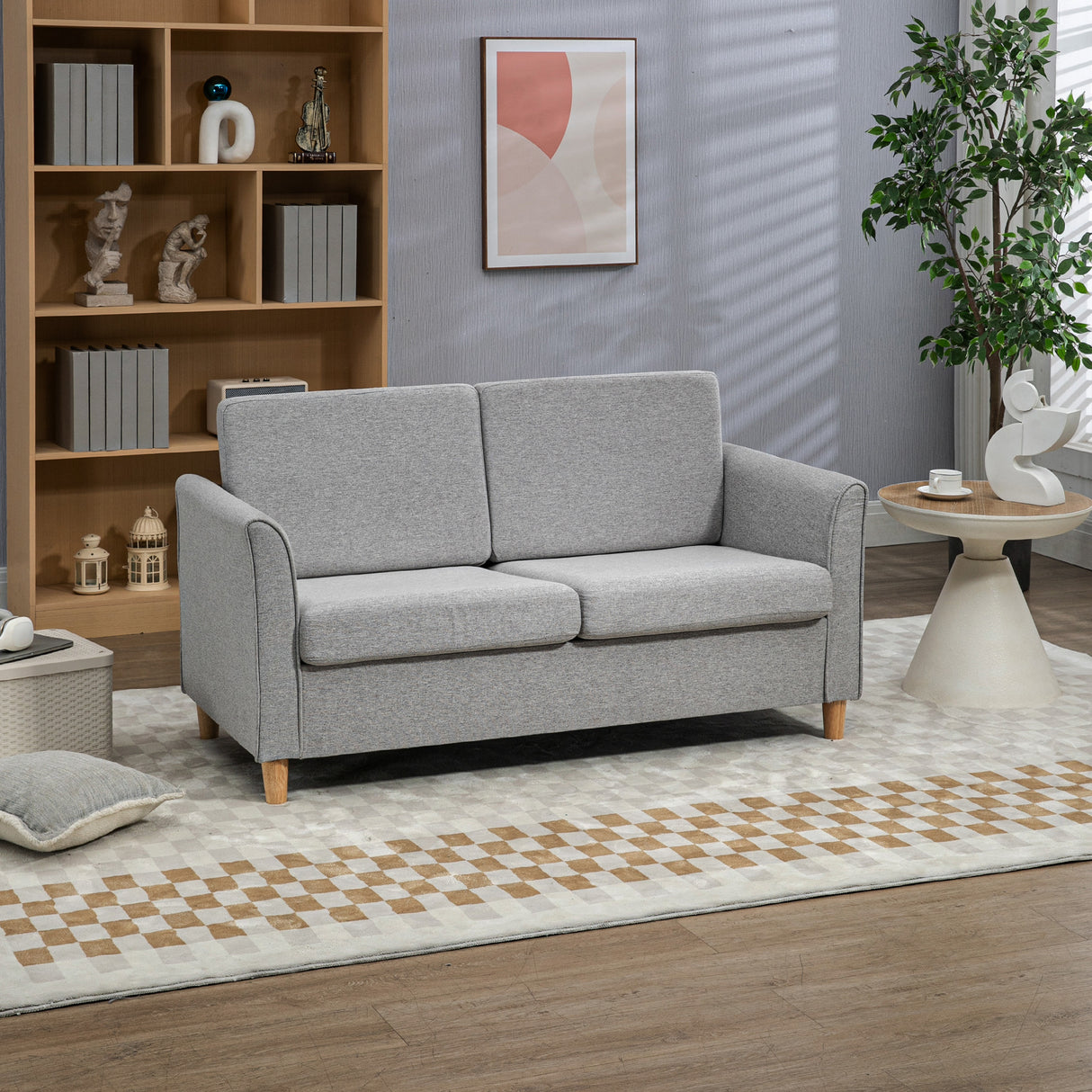 Linen Fabric 2 Seater Sofa 141cm Wide With Wooden Legs - Velmora