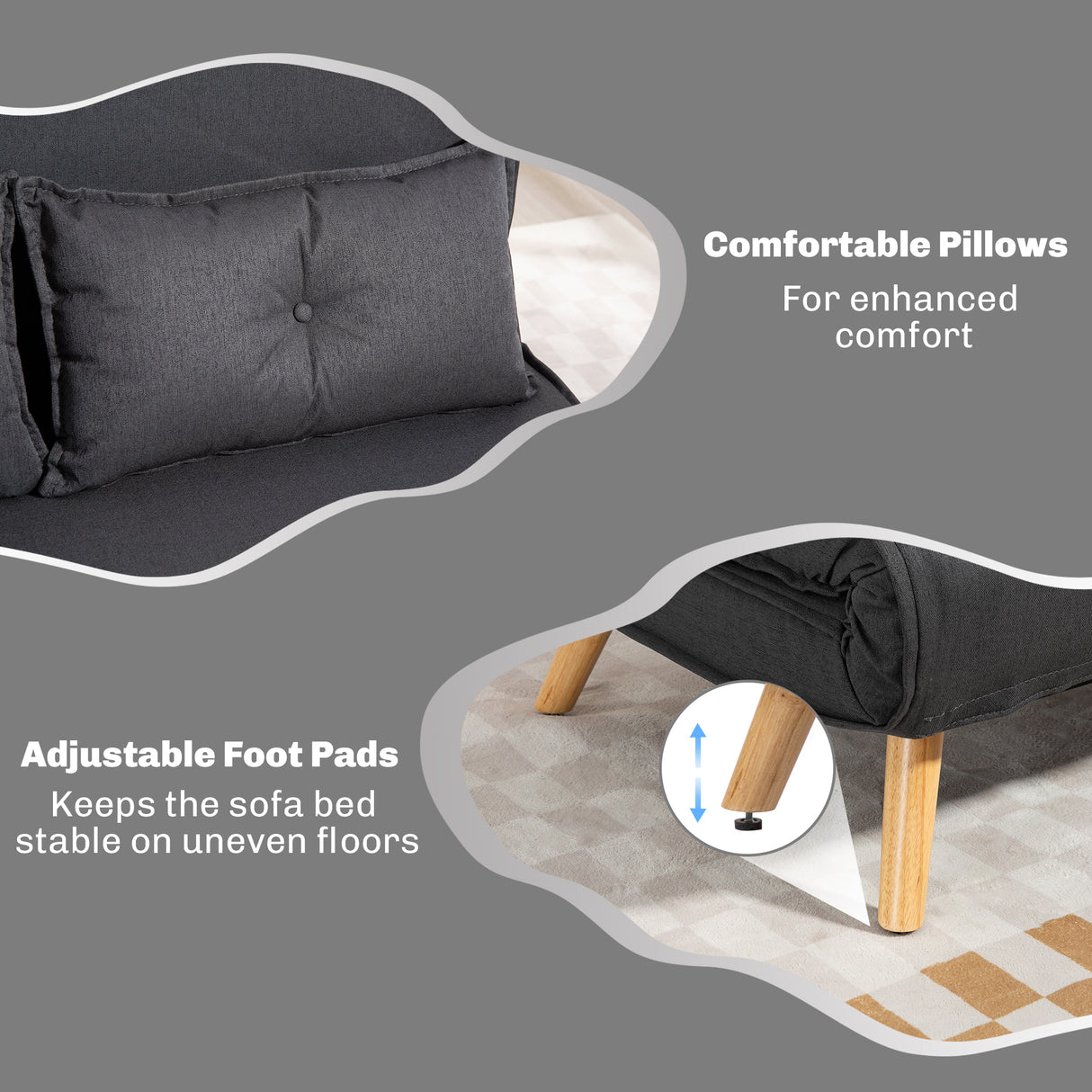 Linen Fabric 2 Seater Sofa Bed 120cm Wide With 2 Pillows - Velmora
