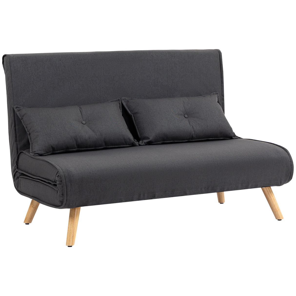 Linen Fabric 2 Seater Sofa Bed 120cm Wide With 2 Pillows - Velmora