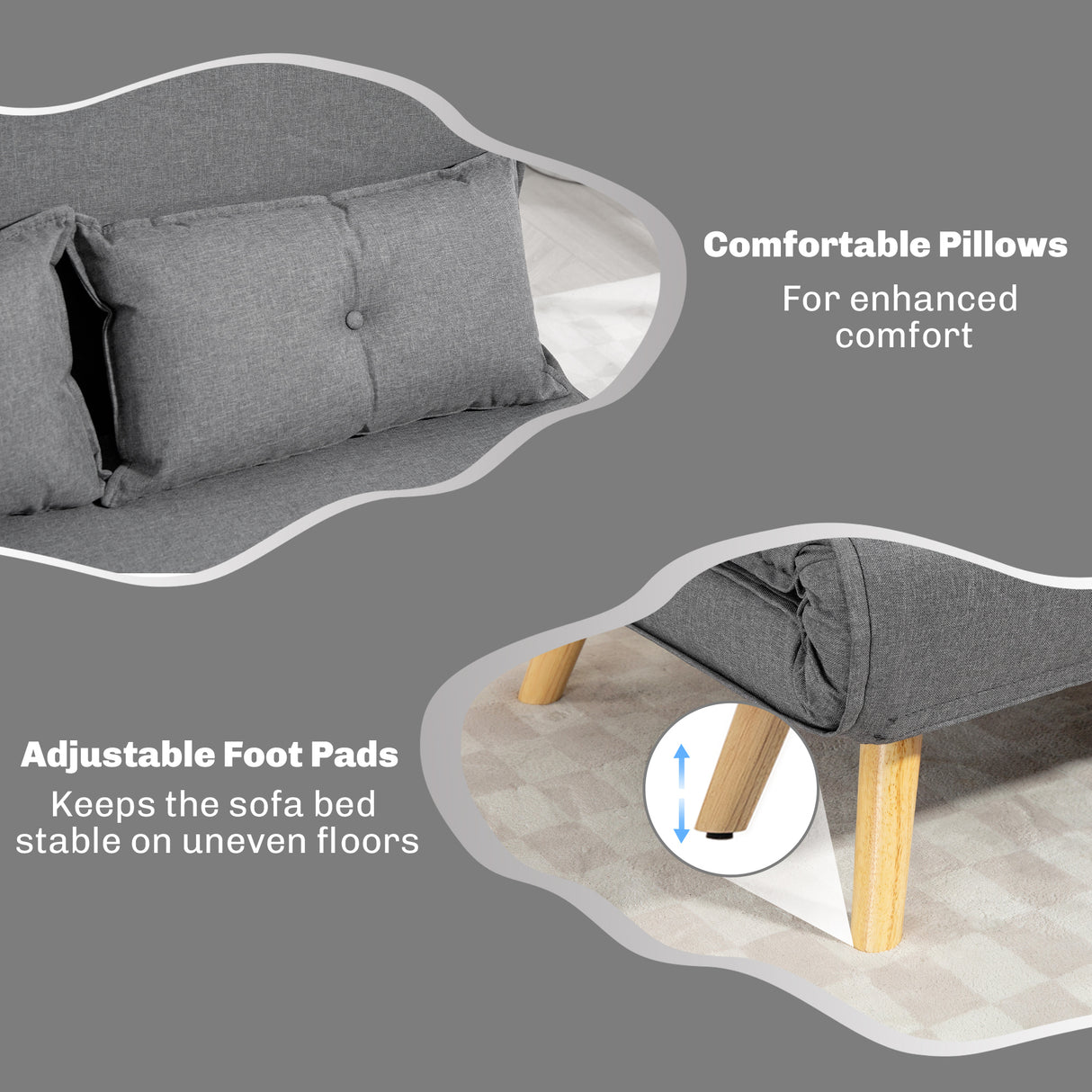 Linen Fabric 2 Seater Sofa Bed 120cm Wide With 2 Pillows - Velmora