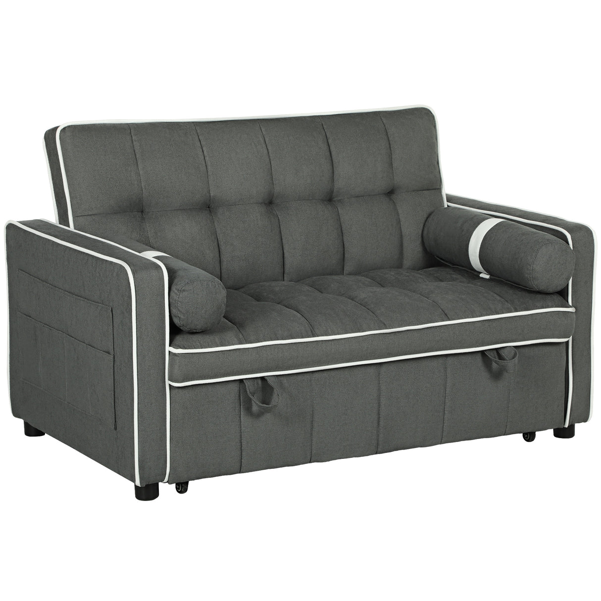 Linen Fabric 2 Seater Sofa Bed 138.5cm Wide With 2 Pillows - Velmora