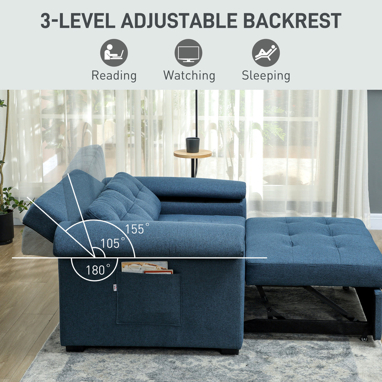 Linen Fabric 2 Seater Sofa Bed 140cm Wide With 2 Pillows - Velmora