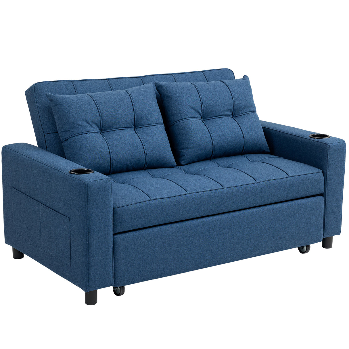 Linen Fabric 2 Seater Sofa Bed 157cm Wide With 2 Pillows - Velmora