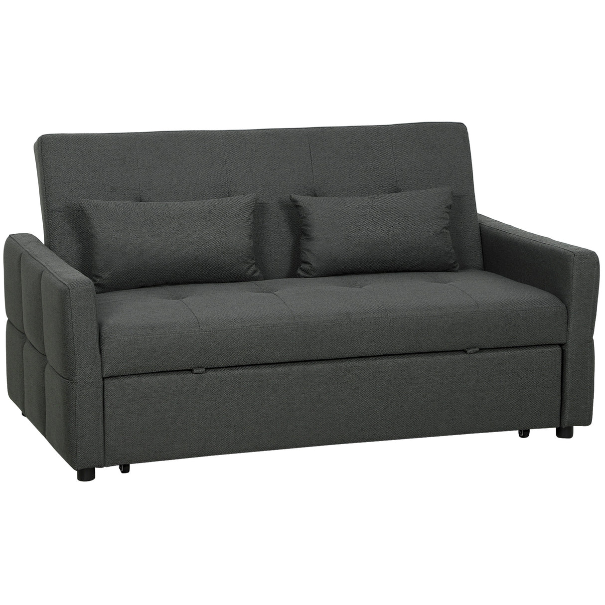 Linen Fabric 2 Seater Sofa Bed 158cm Wide With 2 Pillows - Velmora