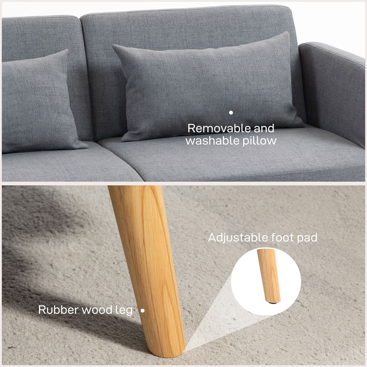 Linen Fabric 2 Seater Sofa Bed 170cm Wide With 2 Pillows - Velmora