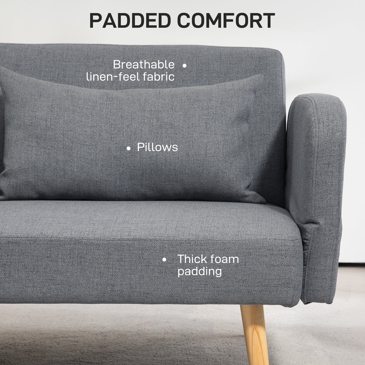 Linen Fabric 2 Seater Sofa Bed 170cm Wide With 2 Pillows - Velmora