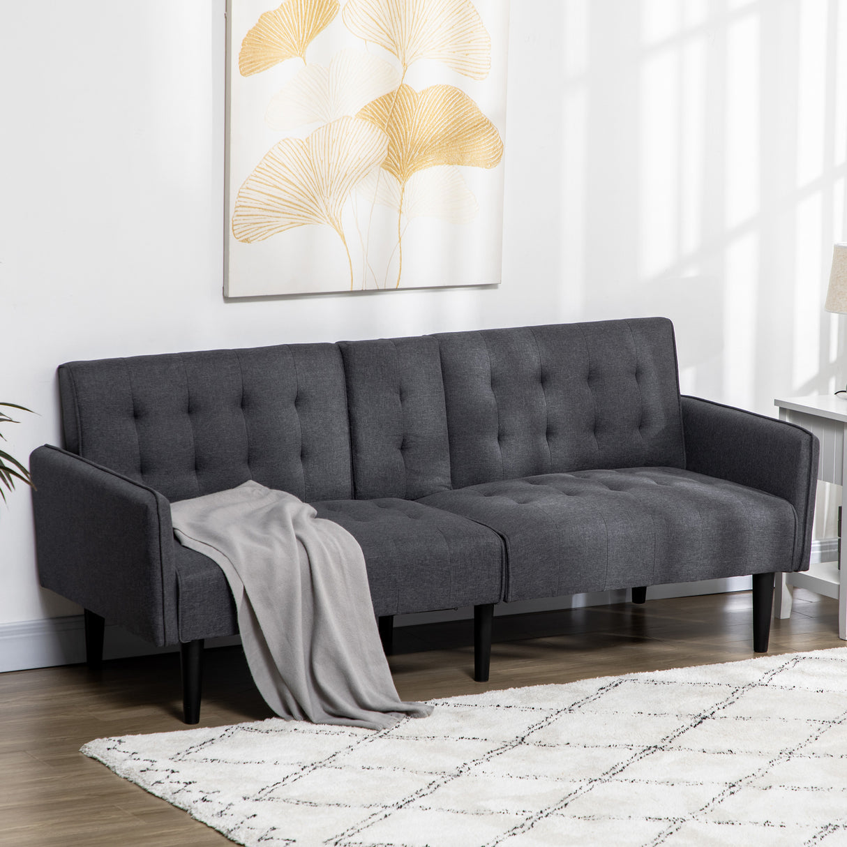 Linen Fabric 3 Seater Sofa Bed 189cm Wide With Wooden Legs - Velmora