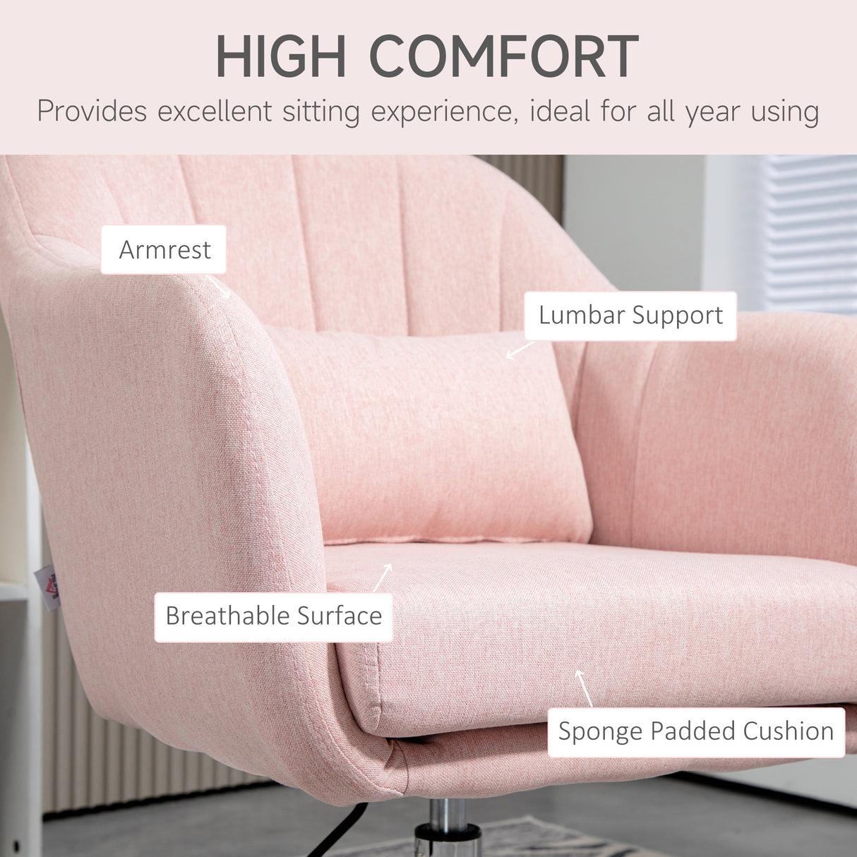 Linen Fabric Accent Chair 60cm Wide With Adjustable Height - Velmora