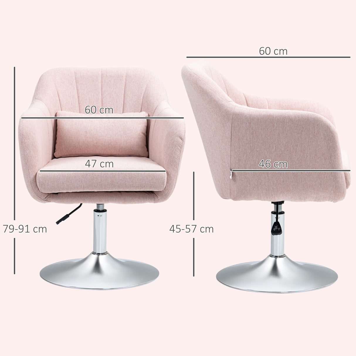 Linen Fabric Accent Chair 60cm Wide With Adjustable Height - Velmora