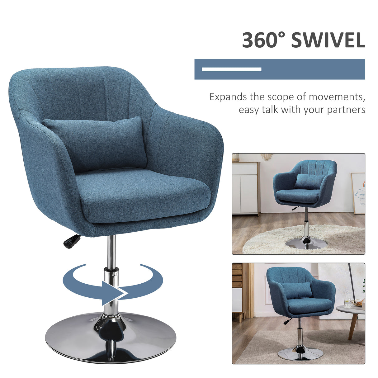 Linen Fabric Accent Chair 60cm Wide With Adjustable Height - Velmora
