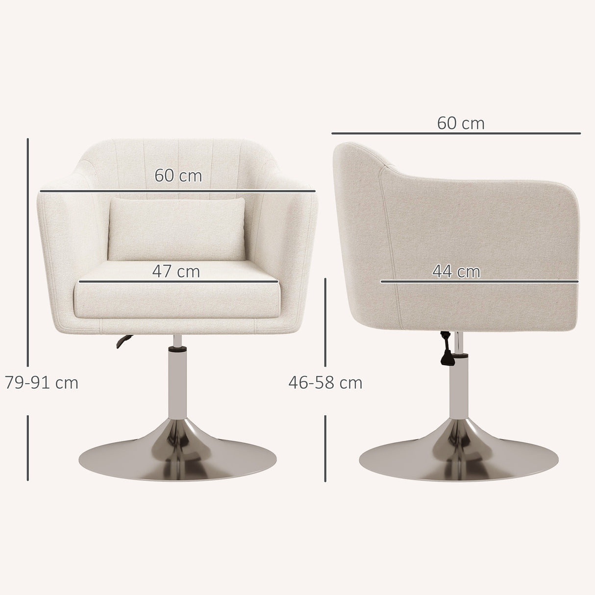 Linen Fabric Accent Chair 60cm Wide With Adjustable Height - Velmora