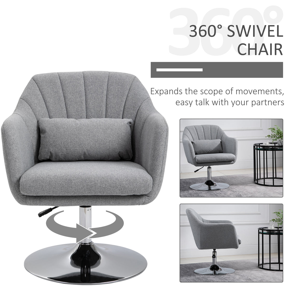 Linen Fabric Accent Chair 60cm Wide With Adjustable Height - Velmora