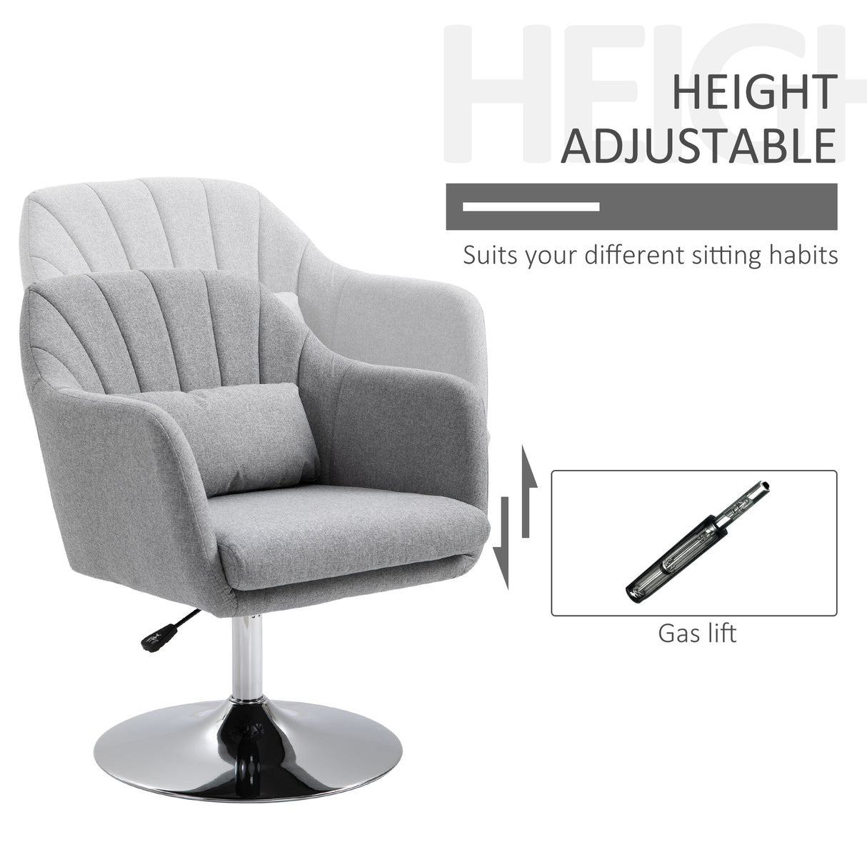 Linen Fabric Accent Chair 60cm Wide With Adjustable Height - Velmora