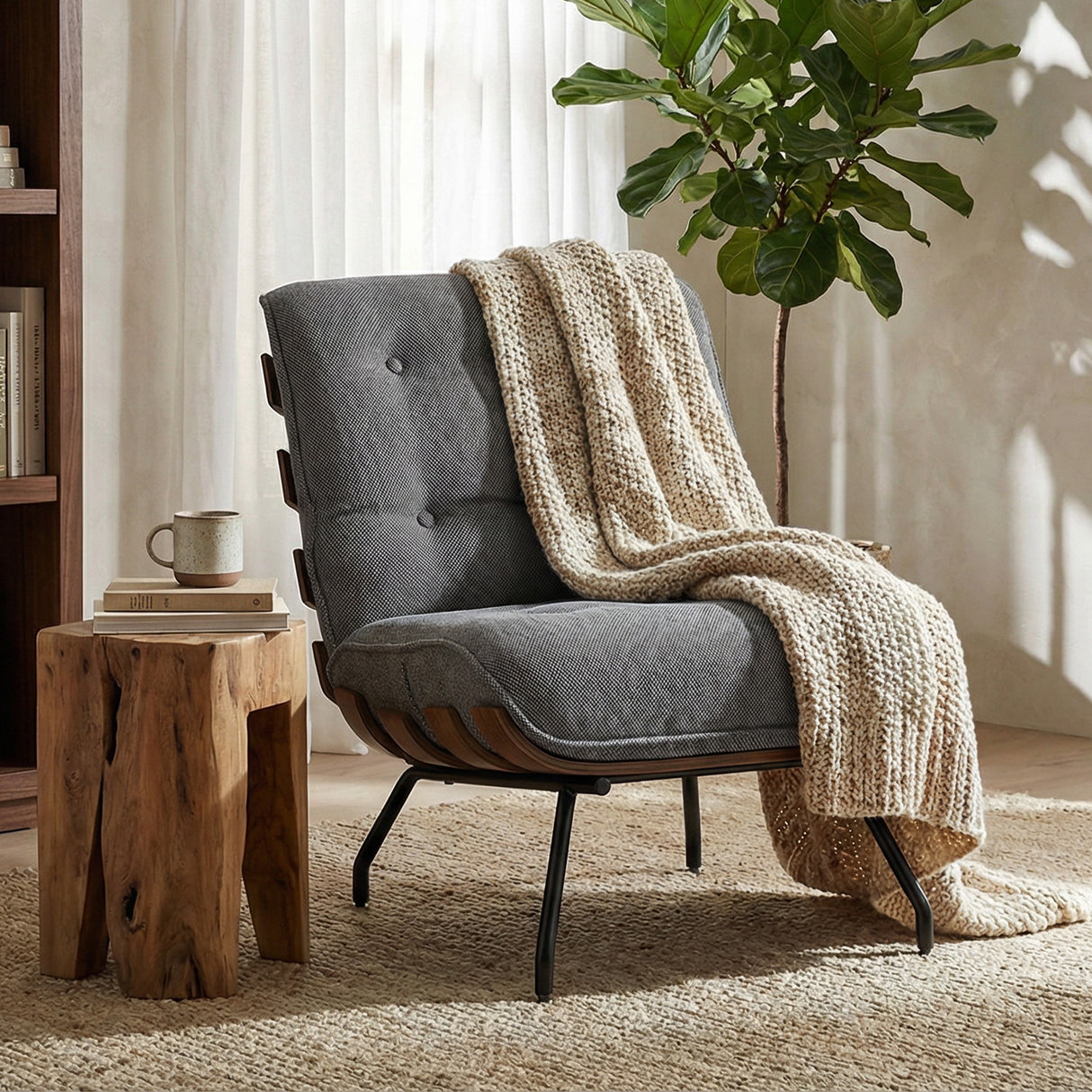 Linen Fabric Accent Chair 62.5cm Wide With Steel Legs - Velmora
