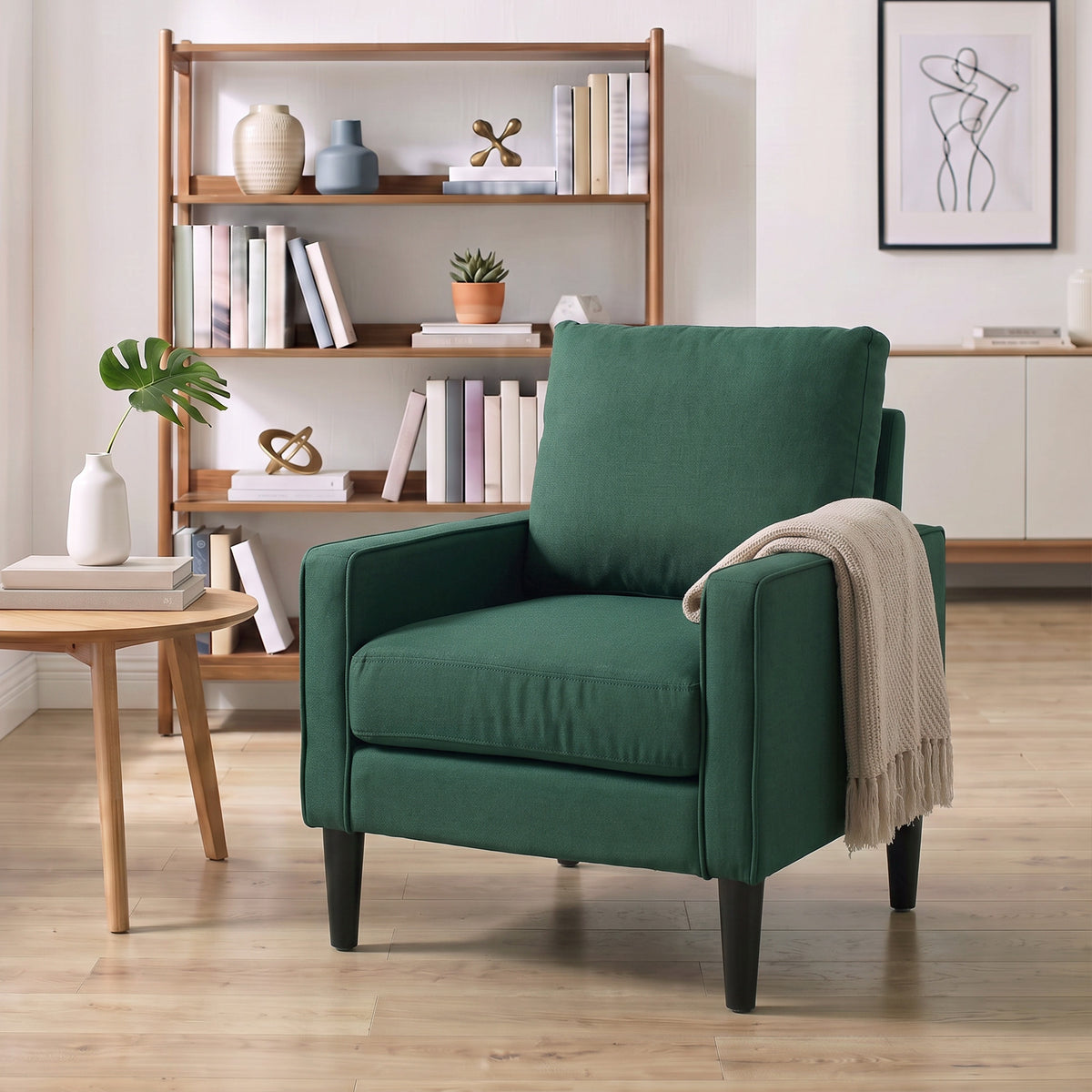 Linen Fabric Accent Chair 68cm Wide With Cushion - Velmora