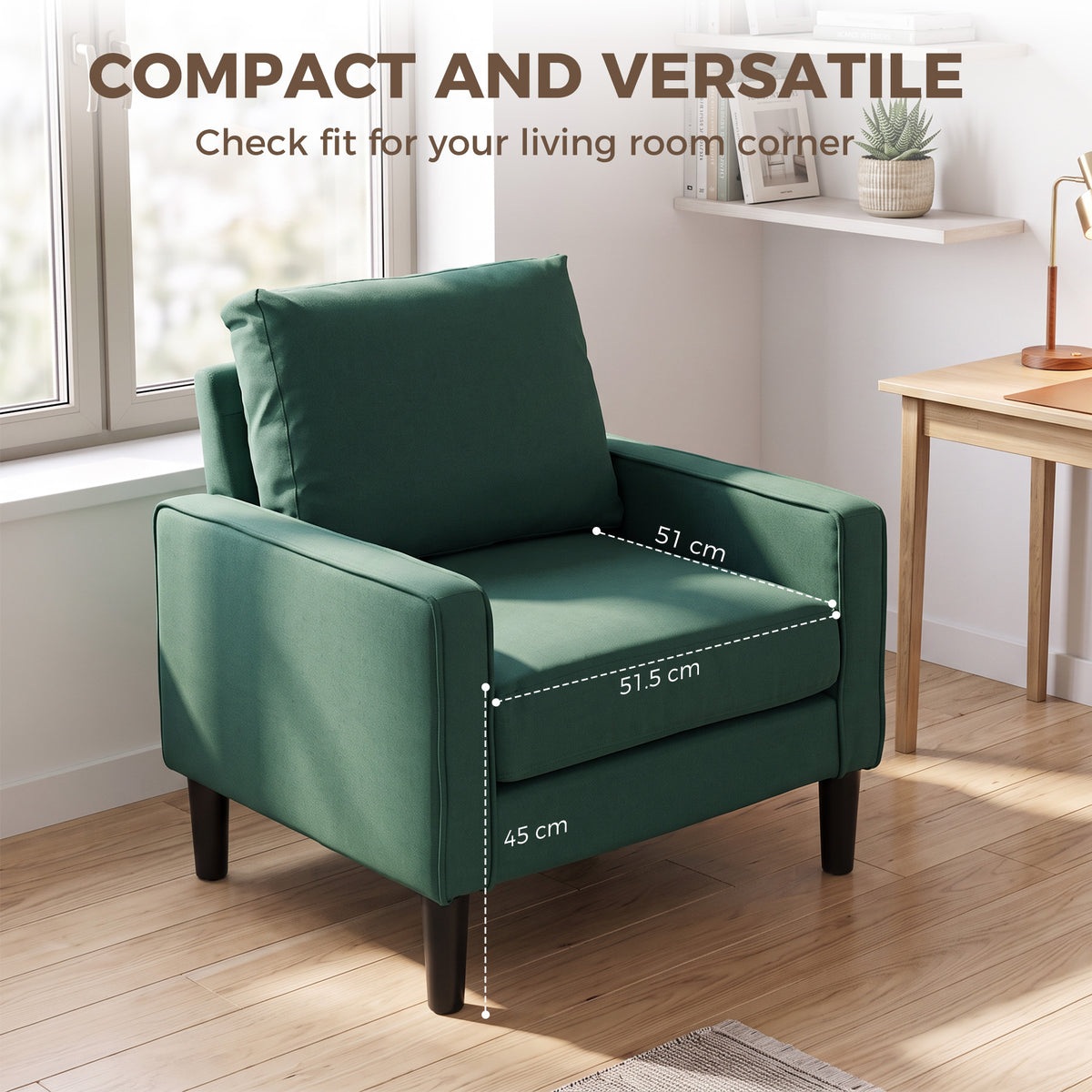 Linen Fabric Accent Chair 68cm Wide With Cushion - Velmora