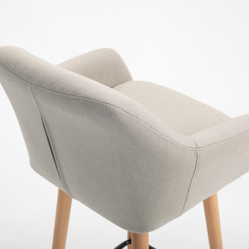 Linen Fabric Bar Chairs in Set Of 2 With Solid Wood Legs - Velmora