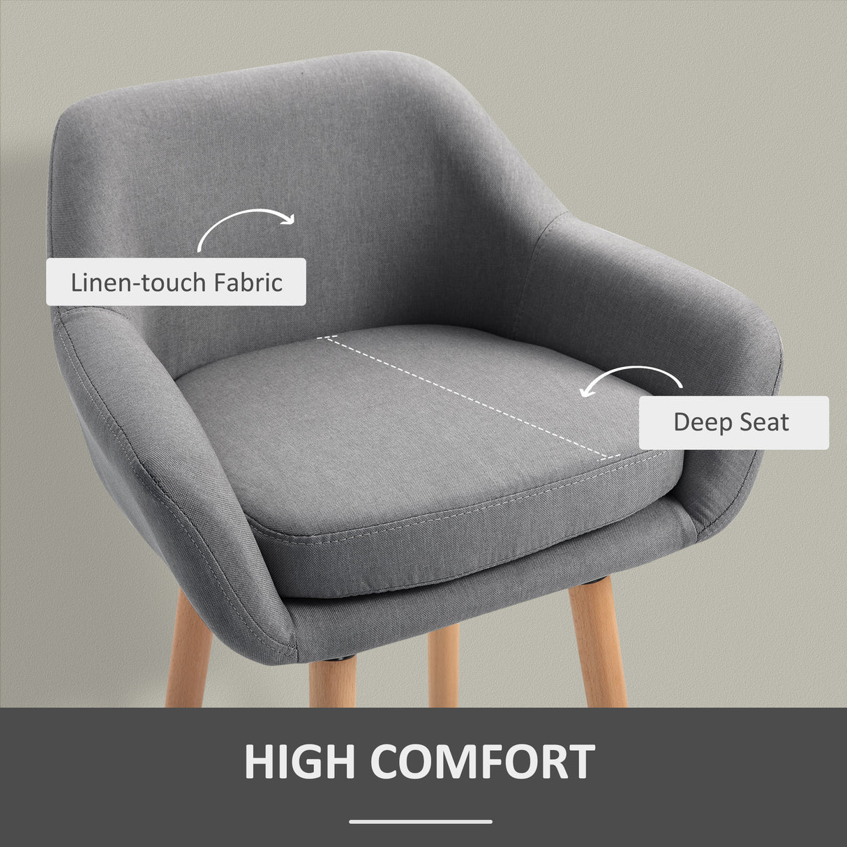 Linen Fabric Bar Chairs in Set Of 2 With Solid Wood Legs - Velmora