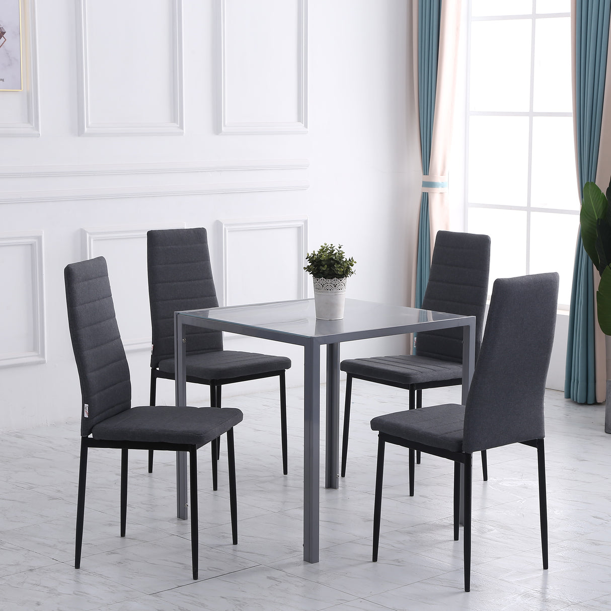 Linen Fabric Dining Chairs in Set Of 4 High Back - Velmora