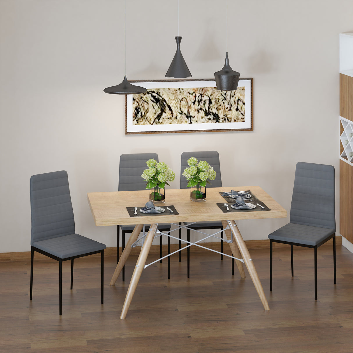 Linen Fabric Dining Chairs in Set Of 4 High Back - Velmora