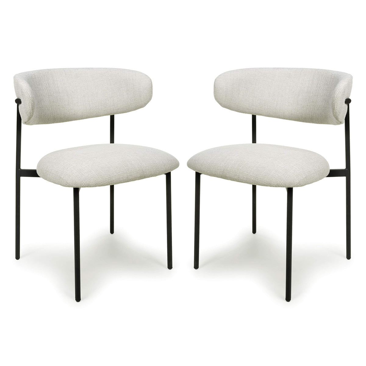 Linen Fabric Dining Chairs in Set Of 2 With Black Metal Frame - Marisa