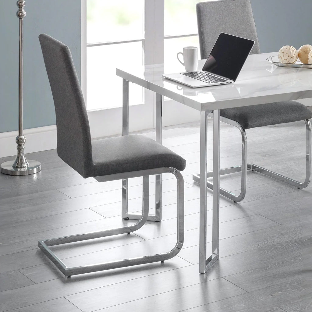 Linen Fabric Dining Chairs in Set Of 2 Cantilever - Roma