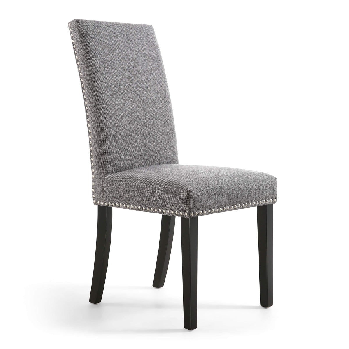 Linen Fabric Dining Chairs in Set Of 2 With Stud Details And Black Legs - Randall