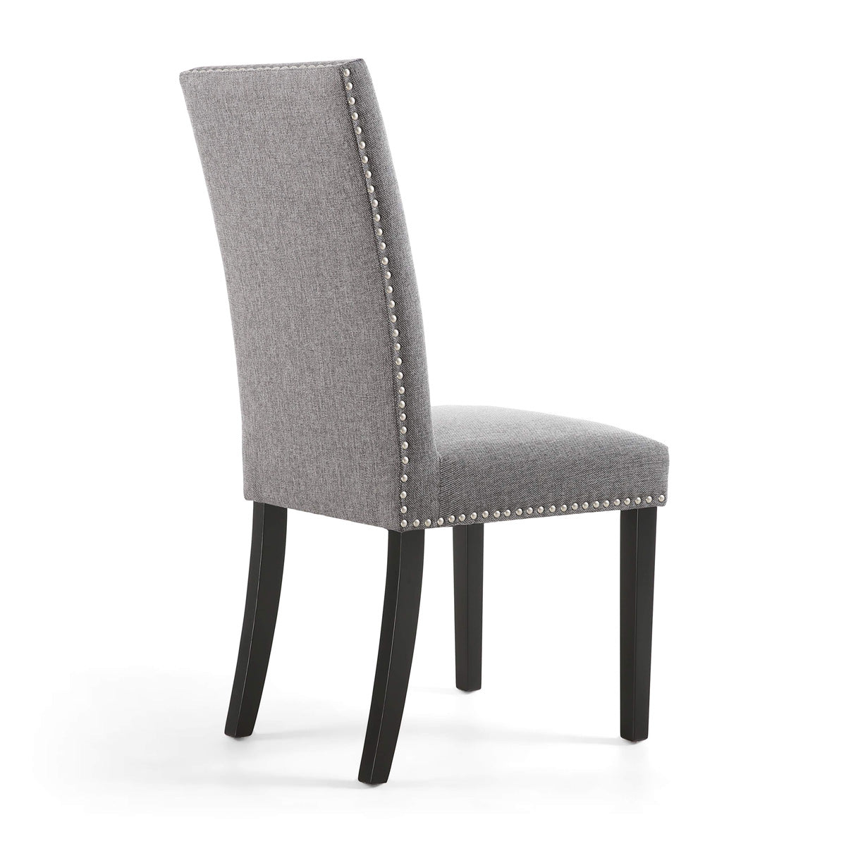 Linen Fabric Dining Chairs in Set Of 2 With Stud Details And Black Legs - Randall
