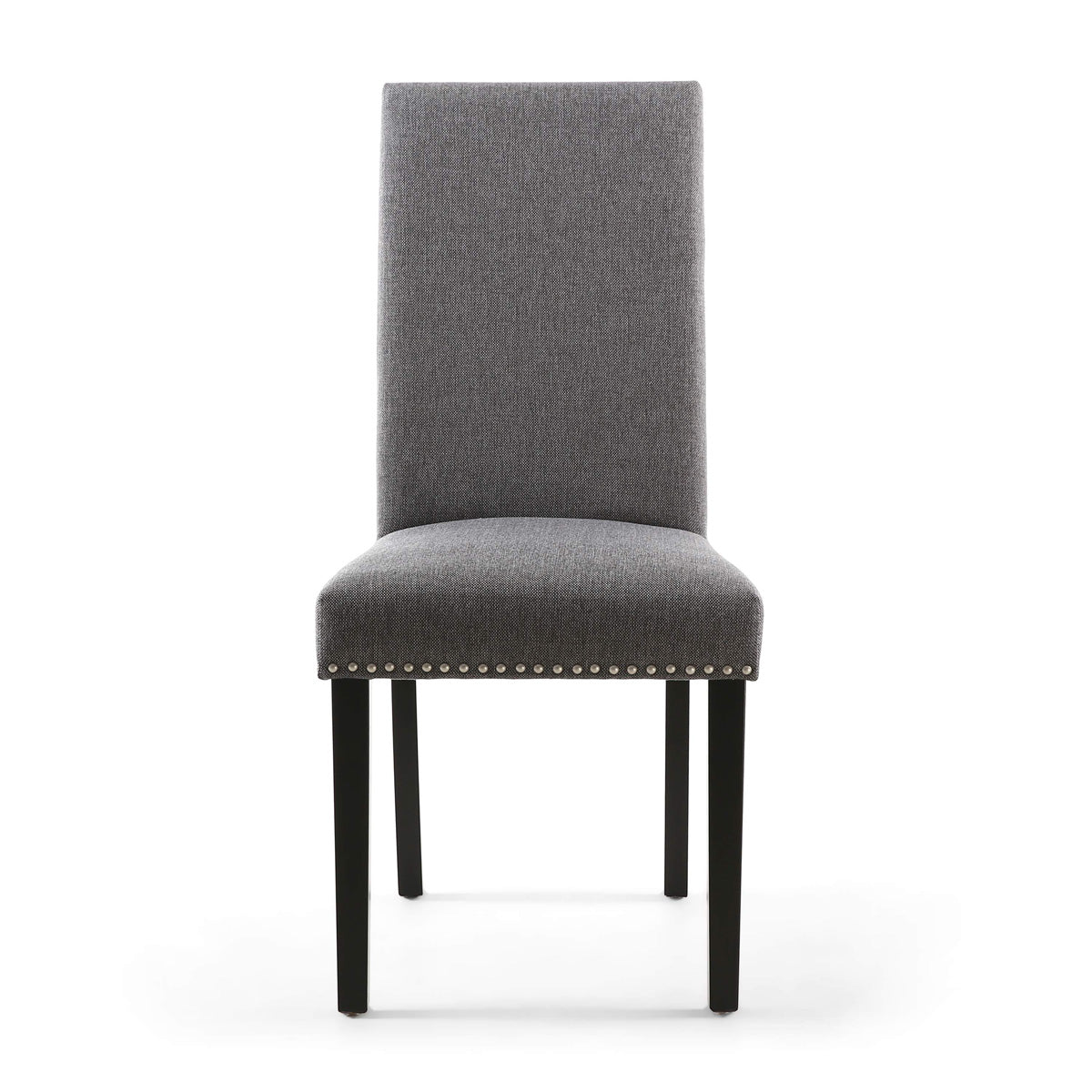 Linen Fabric Dining Chairs in Set Of 2 With Stud Details And Black Legs - Randall