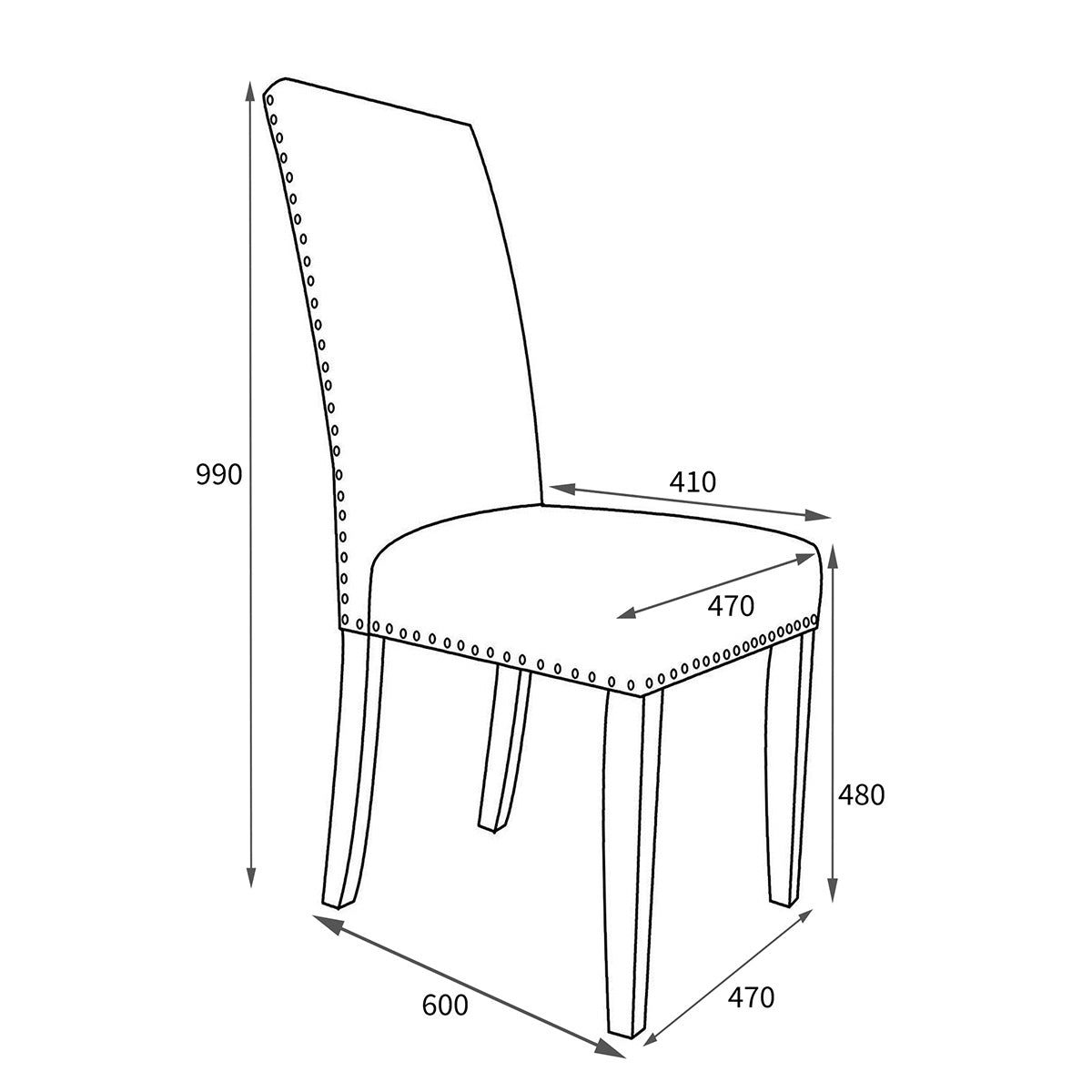 Linen Fabric Dining Chairs in Set Of 2 With Stud Details And Black Legs - Randall