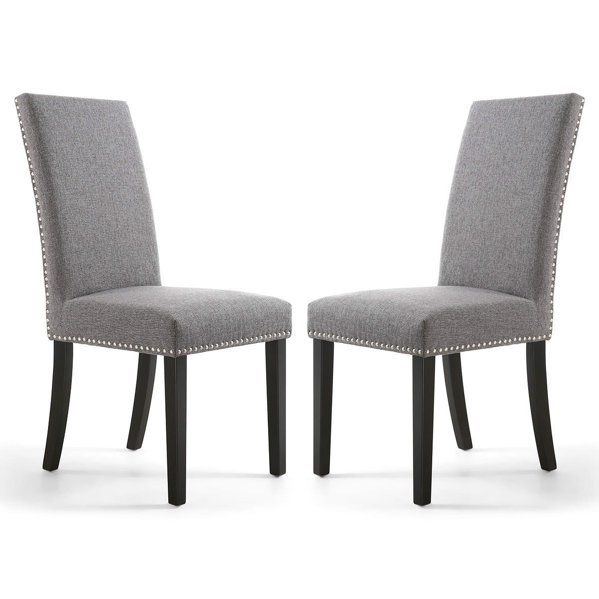 Linen Fabric Dining Chairs in Set Of 2 With Stud Details And Black Legs - Randall