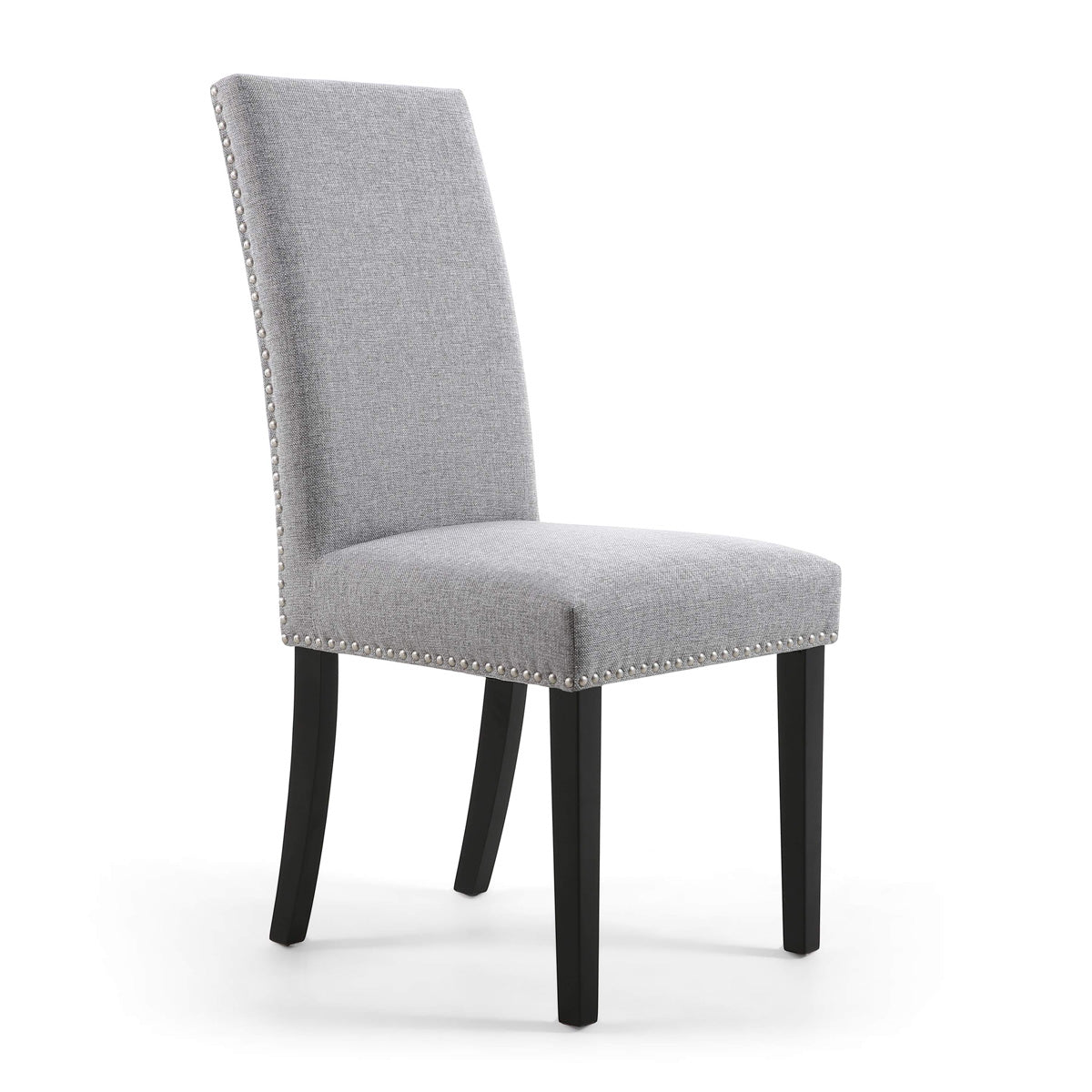 Linen Fabric Dining Chairs in Set Of 2 With Stud Details And Black Legs - Randall