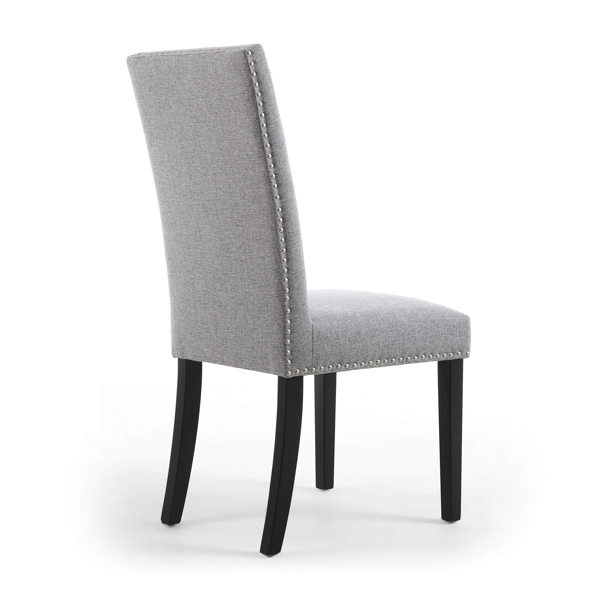 Linen Fabric Dining Chairs in Set Of 2 With Stud Details And Black Legs - Randall