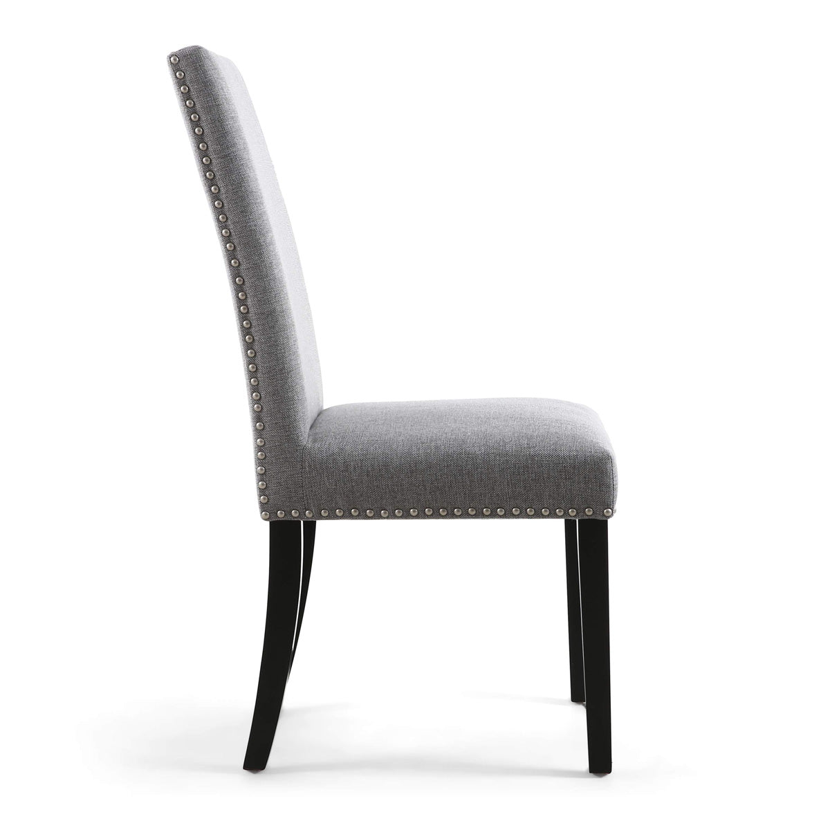 Linen Fabric Dining Chairs in Set Of 2 With Stud Details And Black Legs - Randall