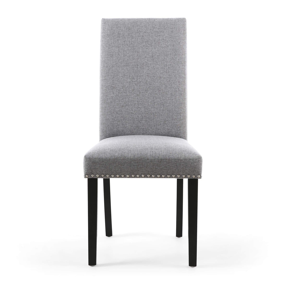 Linen Fabric Dining Chairs in Set Of 2 With Stud Details And Black Legs - Randall