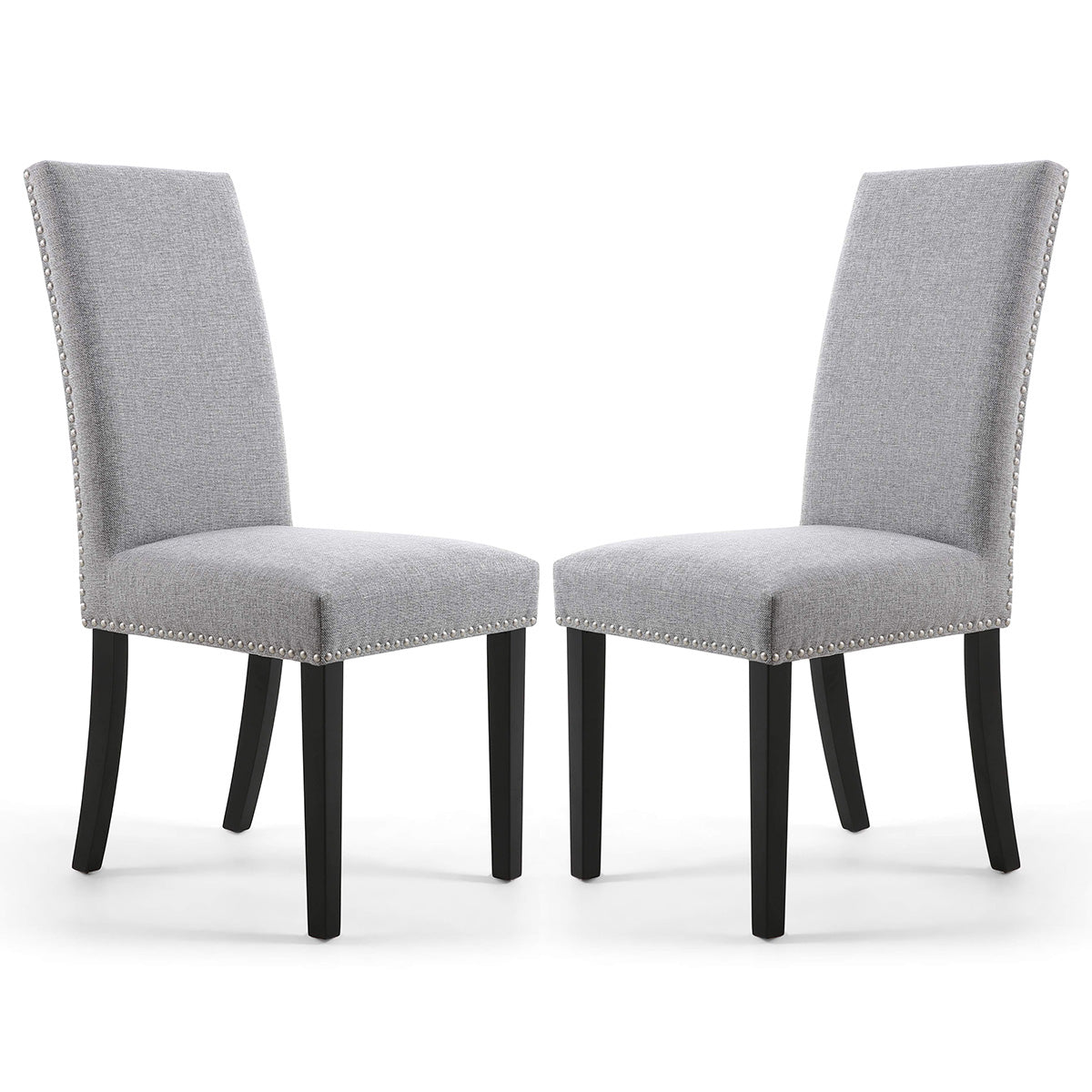 Linen Fabric Dining Chairs in Set Of 2 With Stud Details And Black Legs - Randall