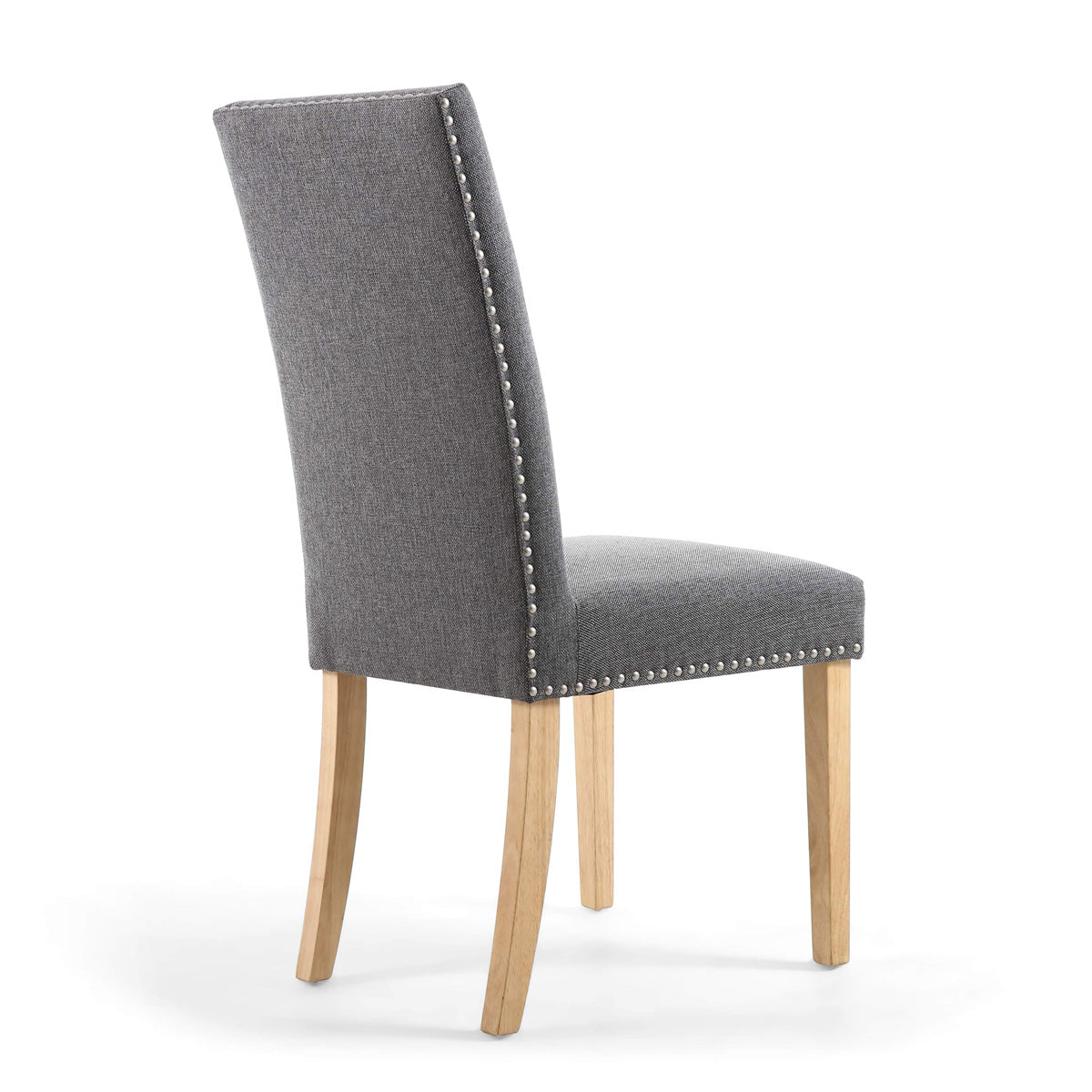 Linen Fabric Dining Chairs in Set Of 2 With Stud Details And Natural Legs - Randall