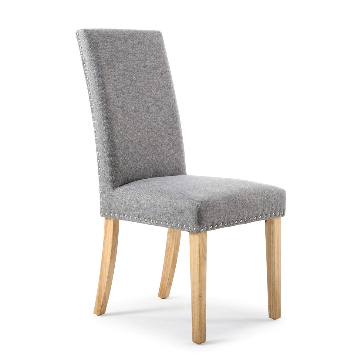 Linen Fabric Dining Chairs in Set Of 2 With Stud Details And Natural Legs - Randall
